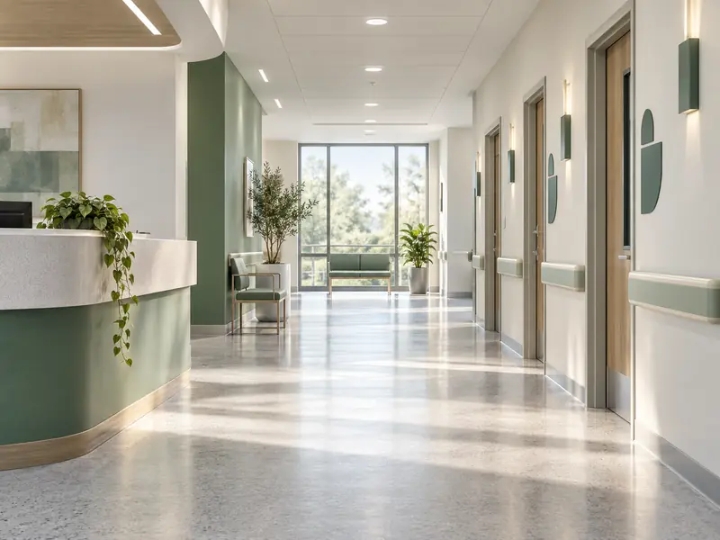 Modern unoccupied hospital corridor